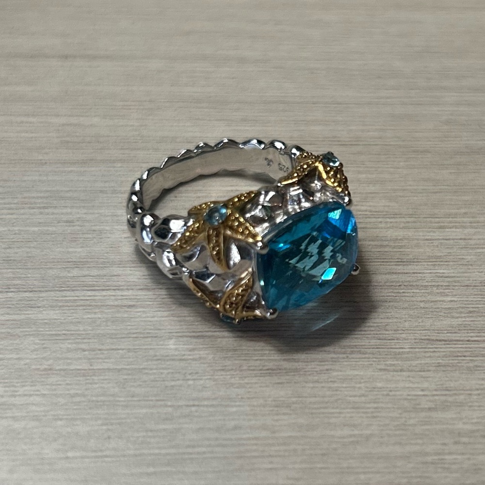Victoria Wieck Gold and Blue Topaz Starfish Sterling Silver Ring Size 6.5-7